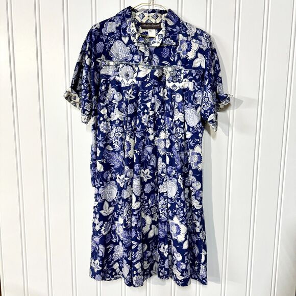 VTG Alexander Campbell 2 Piece Blue Button Down Top & Skirt Set Floral Collared - Picture 1 of 9